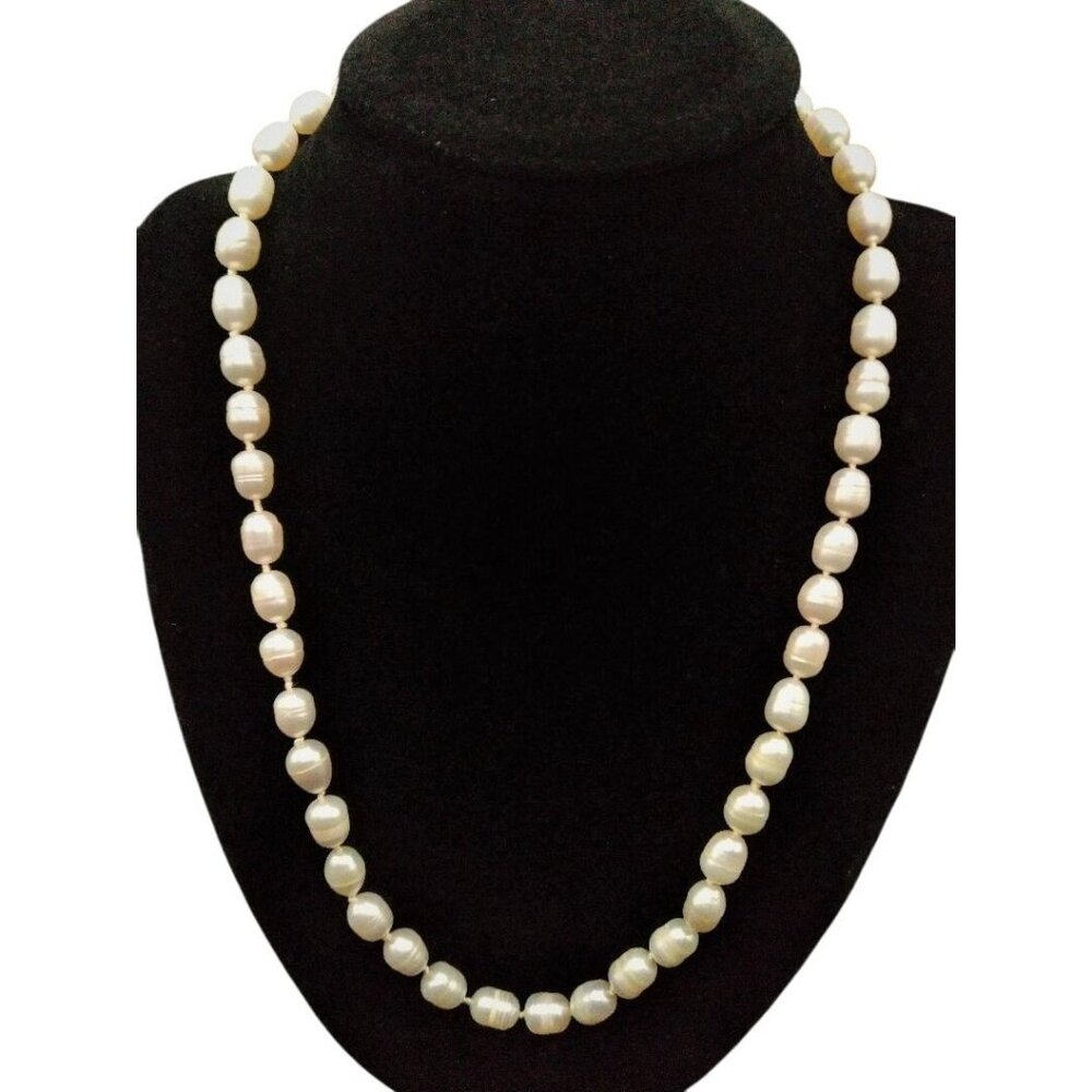 Vintage Bourque Mid Century Freshwater Pearl Necklace 14KGF Clasp Hand-Knotted